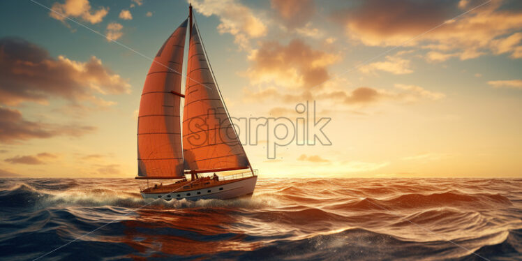 A fishing boat on the waves - Starpik Stock