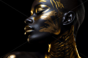A girl on a black background with gold painted skin - Starpik Stock