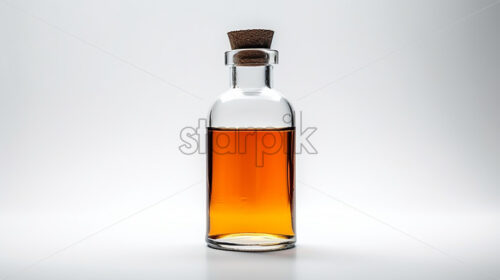 A glass bottle with a liquid inside on a white background - Starpik Stock