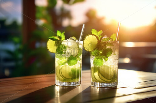 A glass of fresh mojito on a terrace table - Starpik Stock