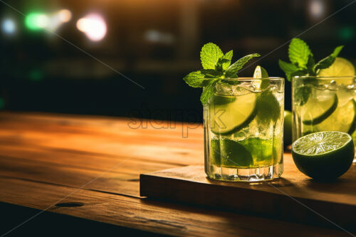 A glass of fresh mojito on a terrace table - Starpik Stock