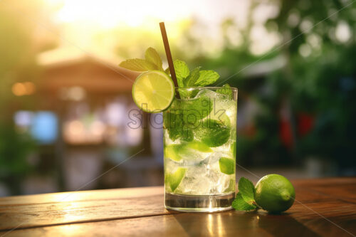 A glass of fresh mojito on a terrace table - Starpik Stock