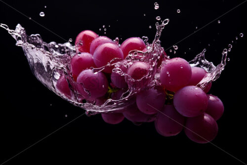 A grape on a black background with splashes of water - Starpik Stock