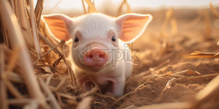 A little pig in a field - Starpik Stock