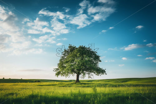 A lonely tree in a green field - Starpik Stock