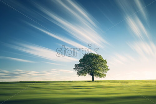 A lonely tree in a green field - Starpik Stock