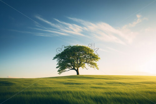 A lonely tree in a green field - Starpik Stock