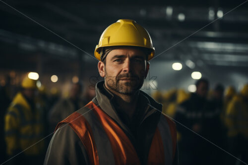A man with a yellow protective helmet in the foreground - Starpik Stock