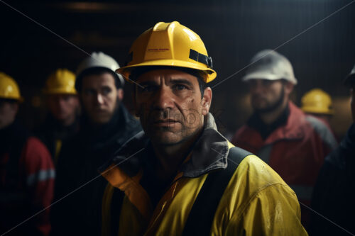 A man with a yellow protective helmet in the foreground - Starpik Stock