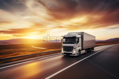 A modern truck driving on a highway - Starpik Stock