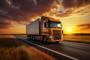 A modern truck driving on a highway - Starpik Stock