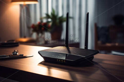 A modern wi-fi modem on an office table - Starpik Stock