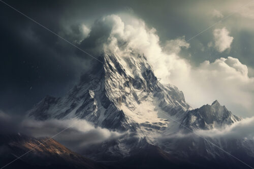 A mountain landscape that represents the peak of a snowy mountain - Starpik Stock