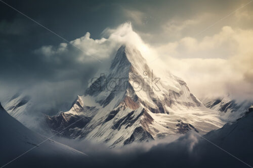 A mountain landscape that represents the peak of a snowy mountain - Starpik Stock
