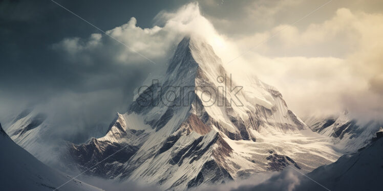 A mountain landscape that represents the peak of a snowy mountain - Starpik Stock