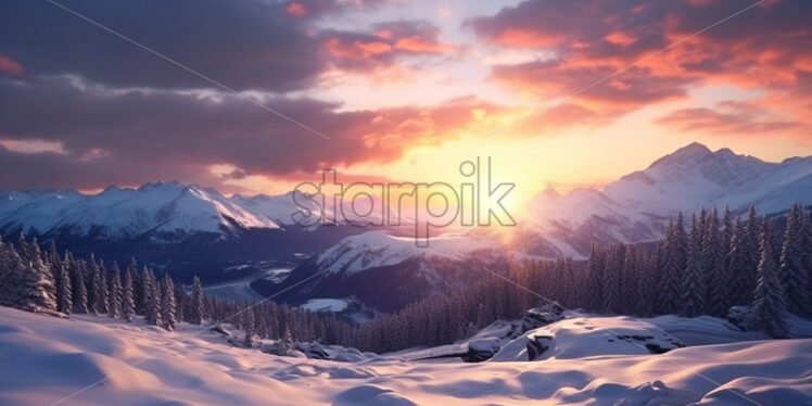A mountain landscape with a lot of snow - Starpik Stock
