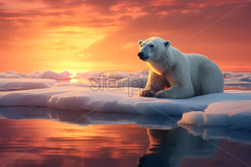 A polar bear sitting on icebergs at the North Pole - Starpik Stock