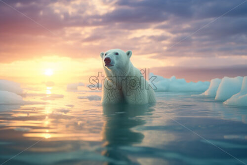 A polar bear sitting on icebergs at the North Pole - Starpik Stock