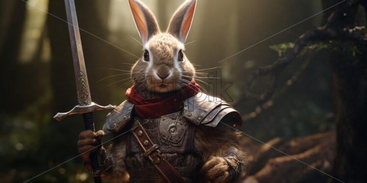 A rabbit in armor and with a sword - Starpik Stock
