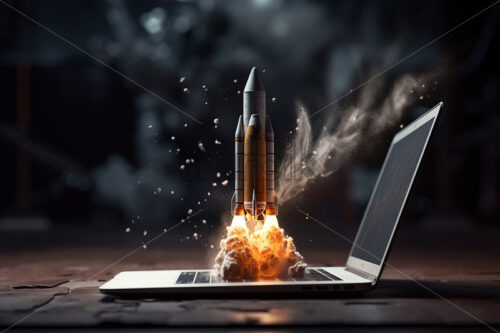 A rocket that takes off from a laptop - Starpik Stock