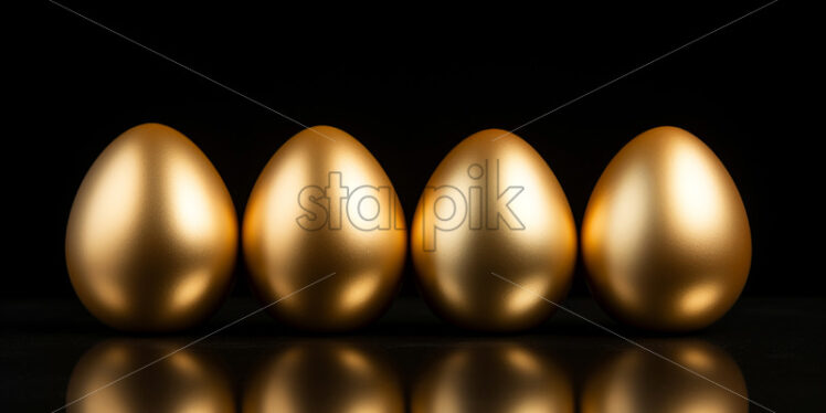 A set of golden eggs on a black background - Starpik Stock