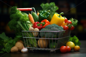 A shopping cart full with groceries dark backgrounds - Starpik
