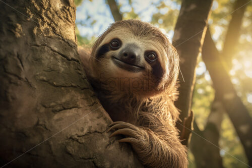 A sloth was climbing a tree - Starpik Stock