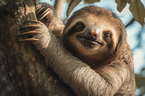 A sloth was climbing a tree - Starpik Stock