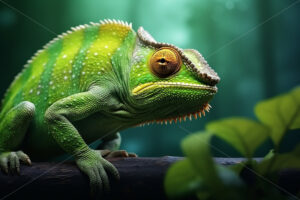 A small chameleon sitting on the branch of a tropical tree - Starpik Stock