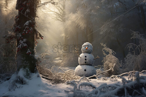 A snowman in a winter forest - Starpik Stock