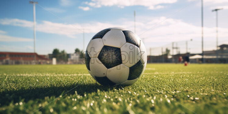 A soccer ball on a green field - Starpik Stock