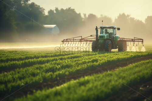 A tractor spraying a field with pesticides - Starpik Stock