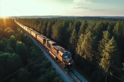 A train crossing a forest on the railway - Starpik Stock
