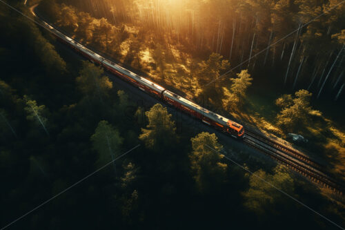 A train crossing a forest on the railway - Starpik Stock