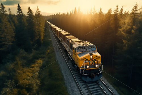 A train crossing a forest on the railway - Starpik Stock