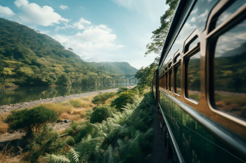 A train passing on a railway in the middle of nature - Starpik Stock