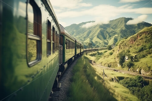 A train passing on a railway in the middle of nature - Starpik Stock