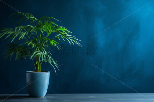 A tropical plant in a pot and a blue wall in the background - Starpik Stock