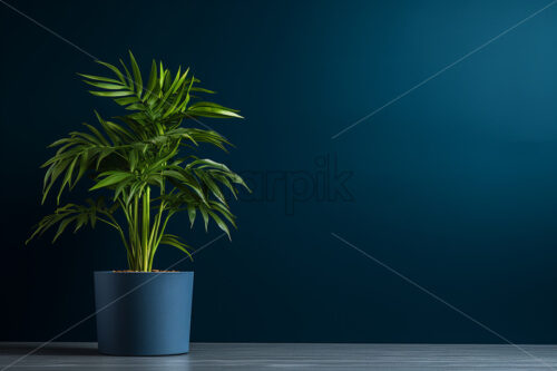 A tropical plant in a pot and a blue wall in the background - Starpik Stock