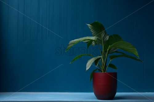 A tropical plant in a pot and a blue wall in the background - Starpik Stock