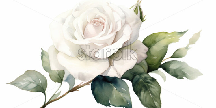 A white rose on a white background in watercolor for the wedding, clipart style - Starpik Stock