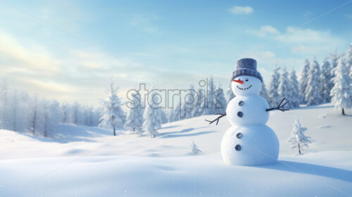 A winter scene with a snowman in the forest - Starpik Stock