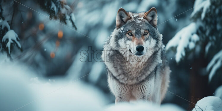 A wolf among the snow in the forest - Starpik Stock