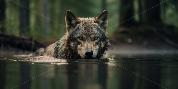 A wolf swimming in the water - Starpik Stock