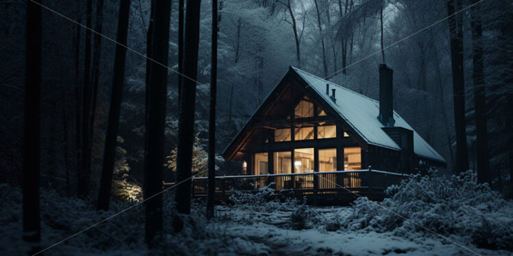A wooden cabin in the forest in winter - Starpik Stock