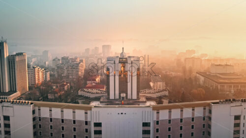 Aerial drone cinematic view of Parliament and Presidency building in Chisinau, Moldova - Starpik Stock