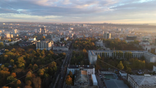 Aerial drone view of Chisinau city centre with Nativity Cathedral and Triumphal Arch. Moldova - Starpik Stock