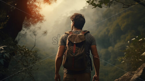 An adventurer admiring a landscape