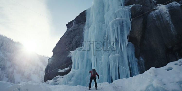 An explorer on a frozen mountain - Starpik Stock