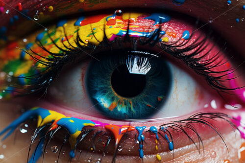 An eye with colorful paint splash close ups - Starpik